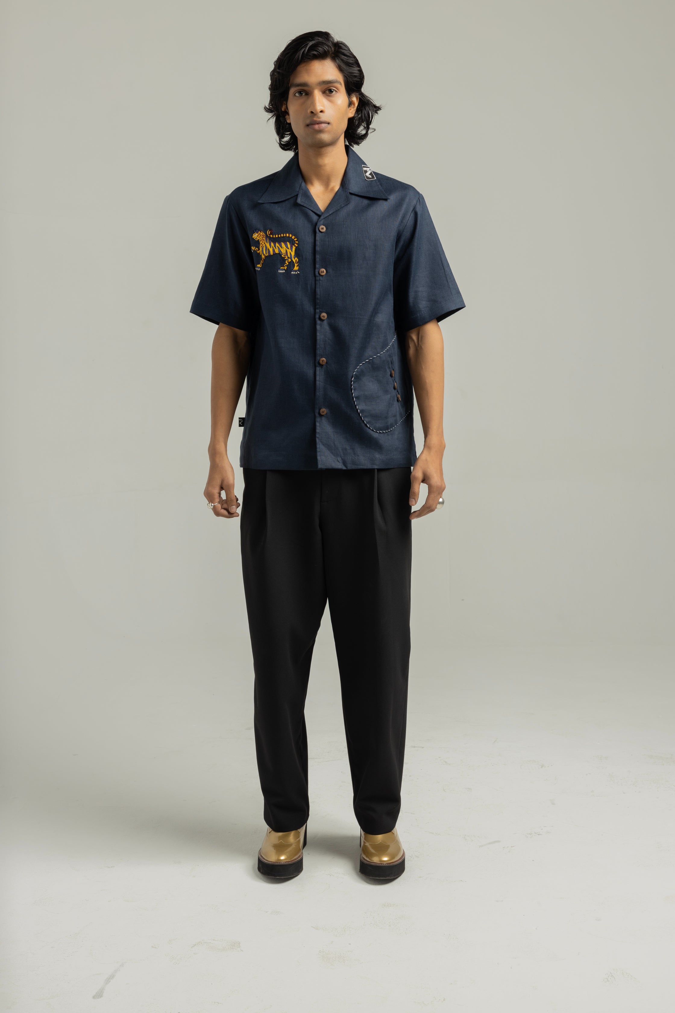 Royal Blue Ari Handwork Linen Shirt