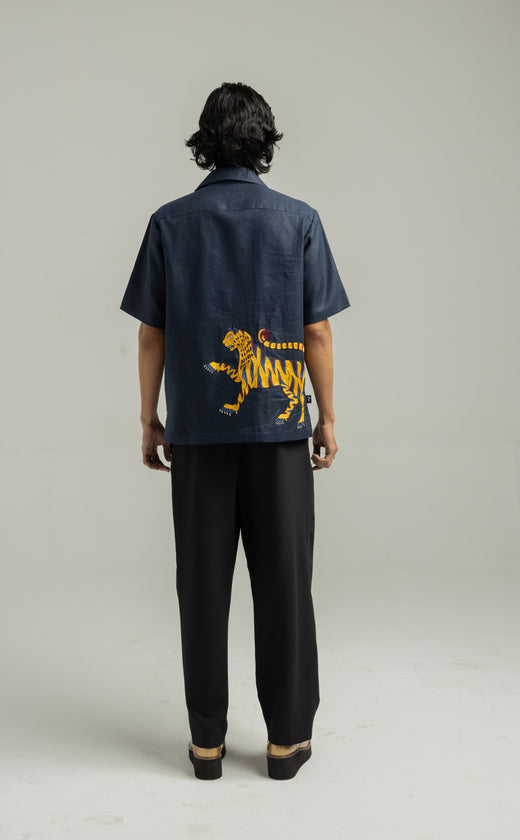 Royal Blue Ari Handwork Linen Shirt