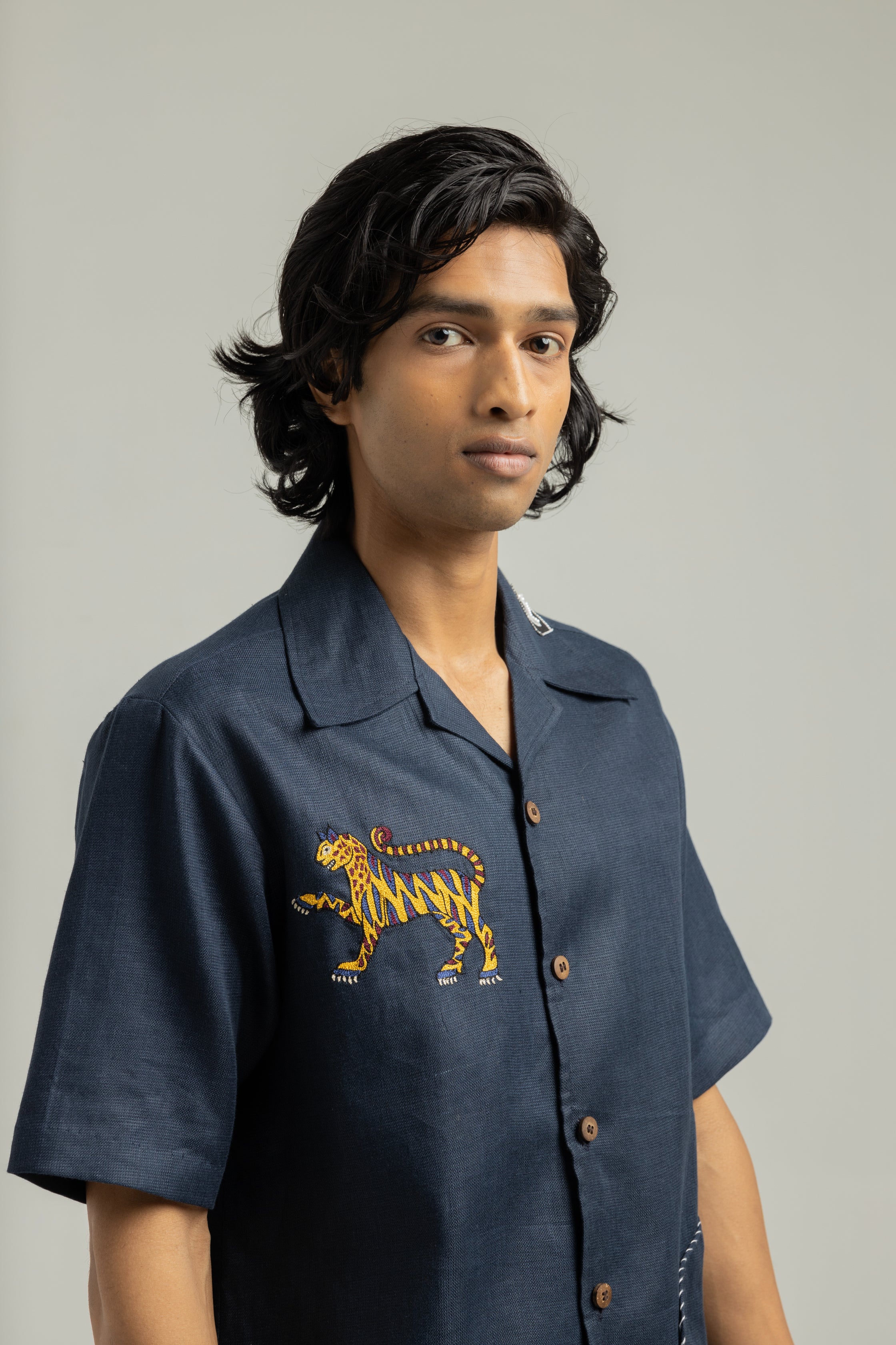 Royal Blue Ari Handwork Linen Shirt