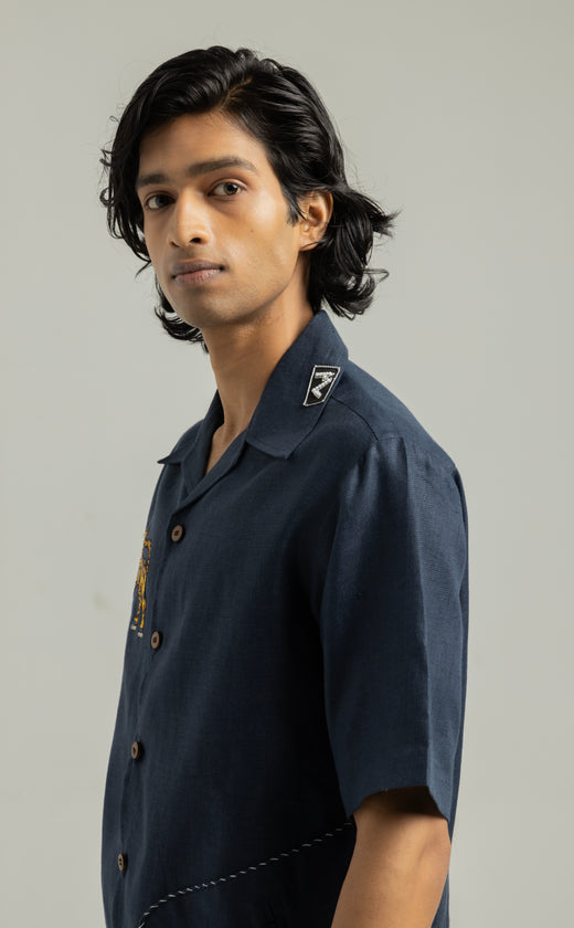 Royal Blue Ari Handwork Linen Shirt