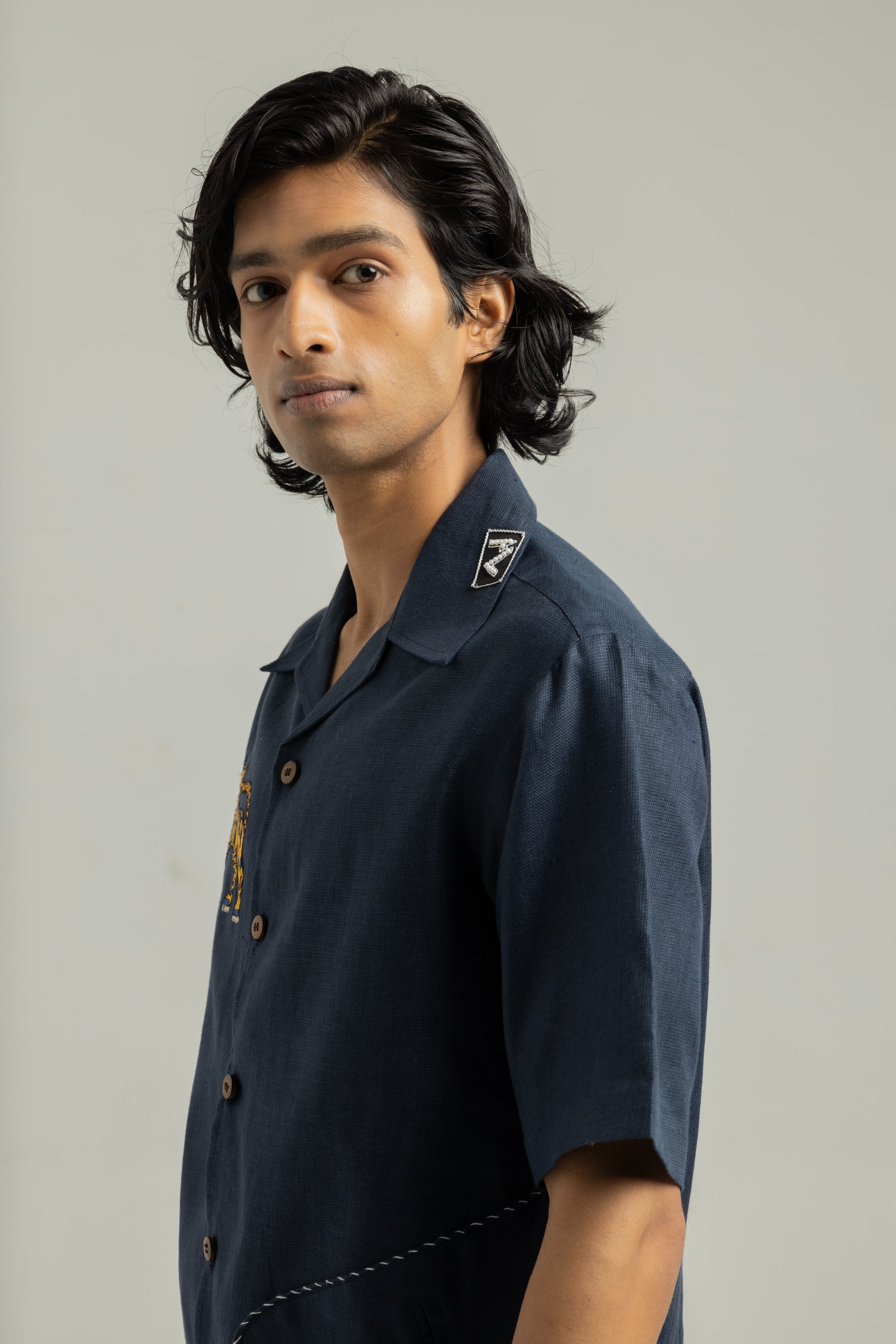 Royal Blue Ari Handwork Linen Shirt