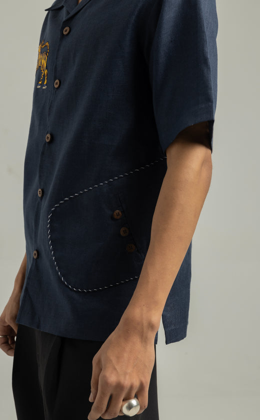 Royal Blue Ari Handwork Linen Shirt