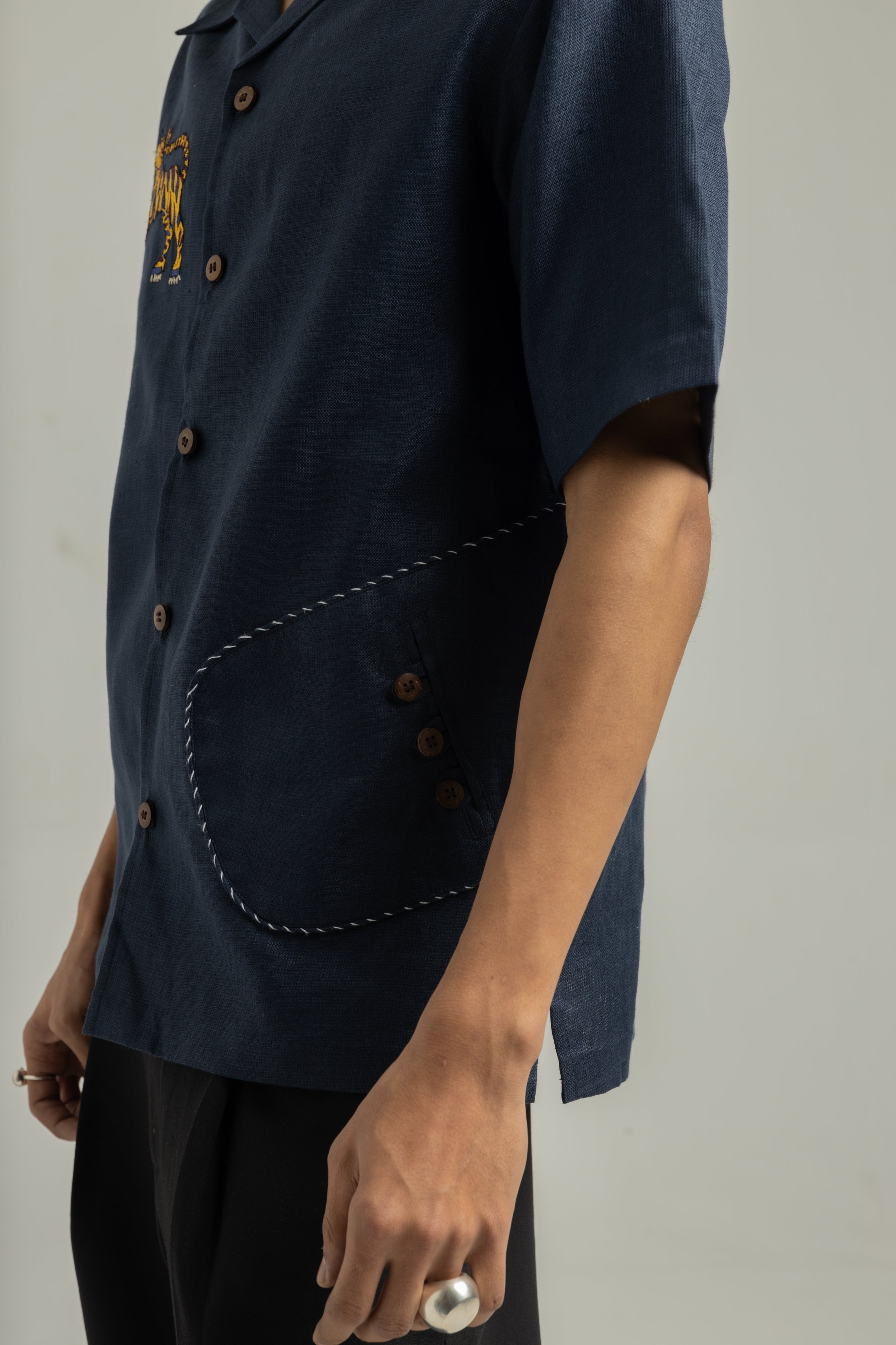 Royal Blue Ari Handwork Linen Shirt