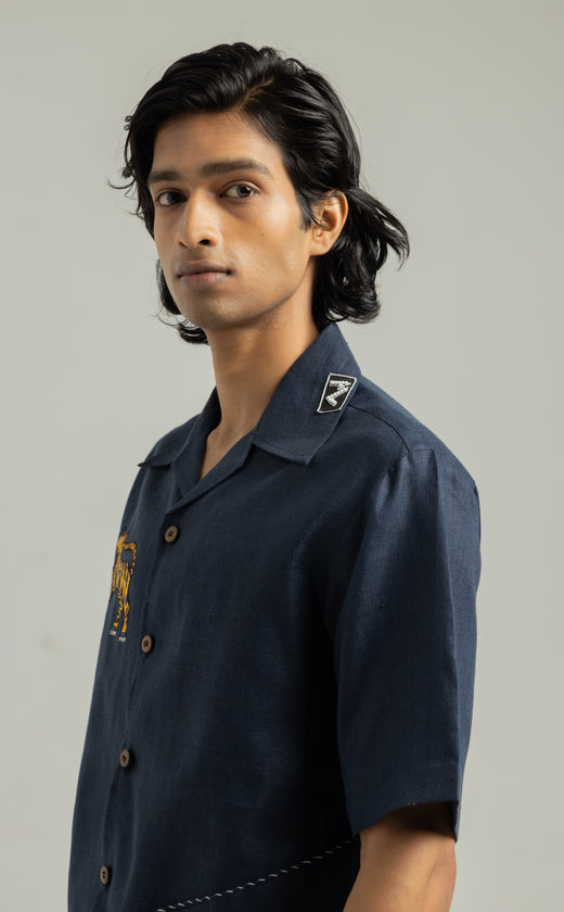 Royal Blue Ari Handwork Linen Shirt