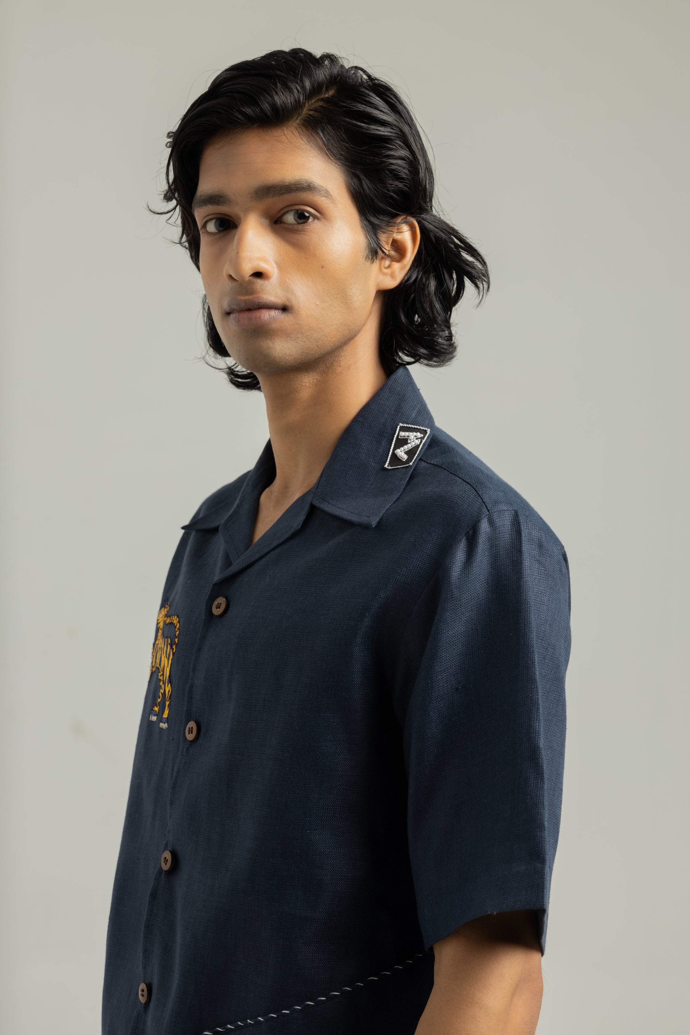 Royal Blue Ari Handwork Linen Shirt