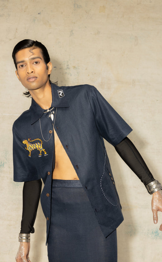 Royal Blue Ari Handwork Linen Shirt