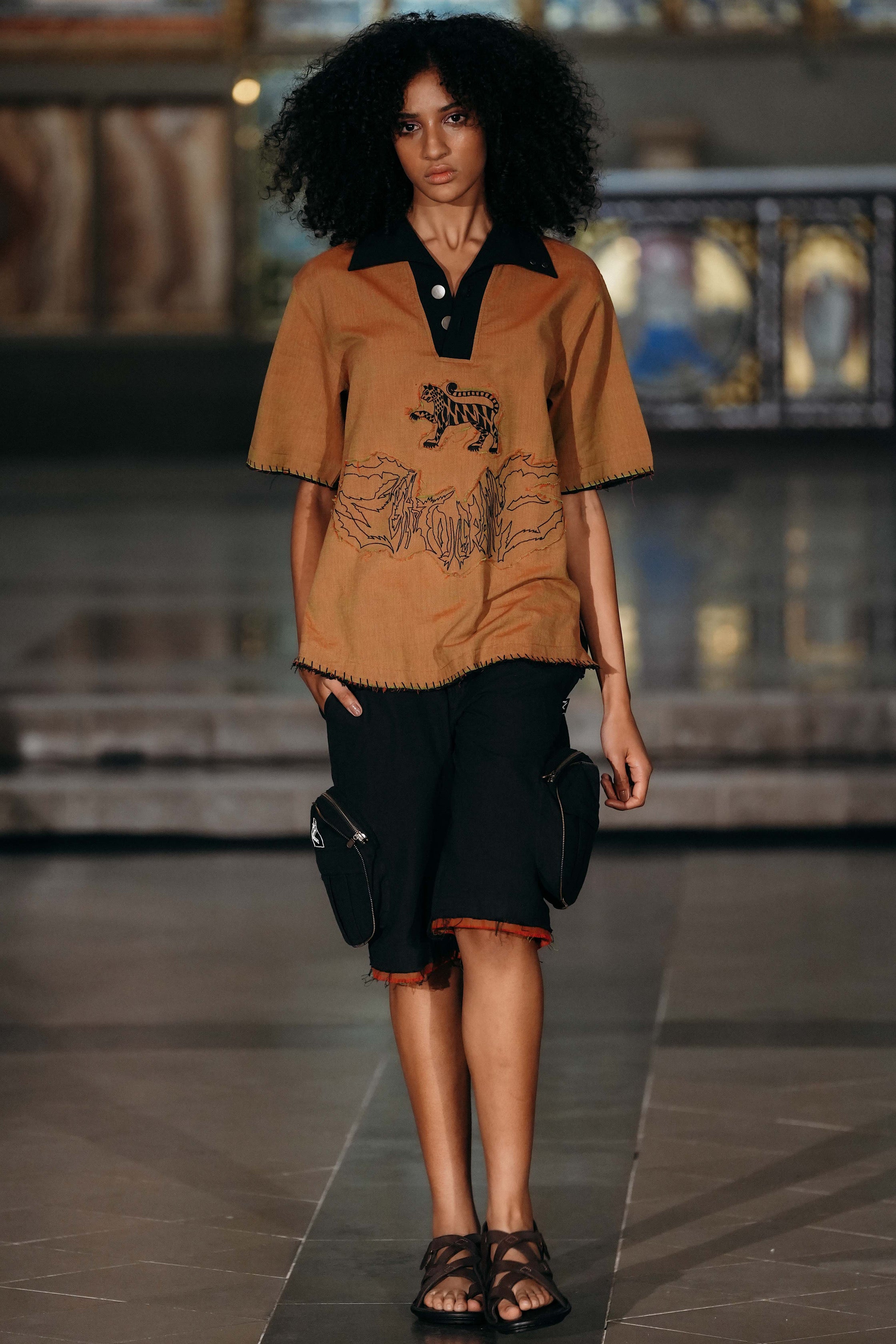 Black handwoven organic cotton jorts